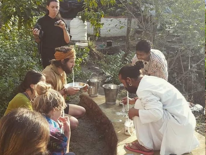 Satsang evening gathering at Maunvan yoga village