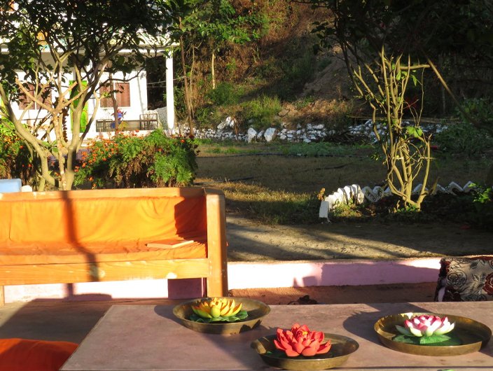 Relaxation area at Maunvan ashram Rishikesh
